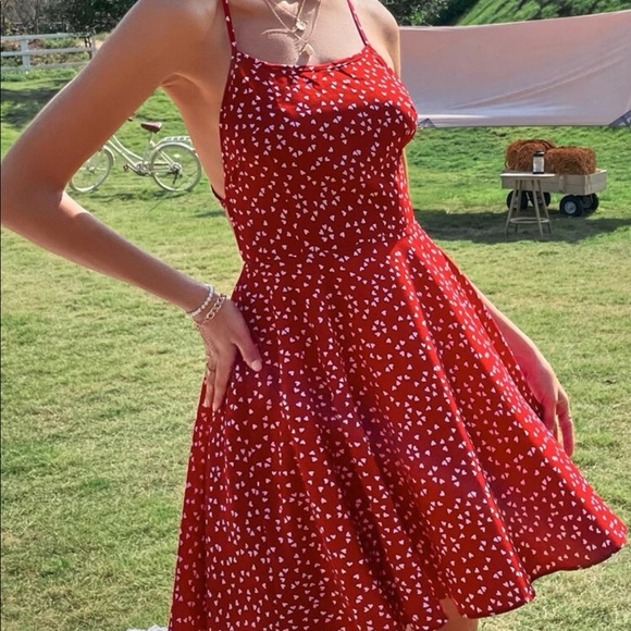 Red hearts confetti print crisscross open back mini dress - Picture 6 of 6